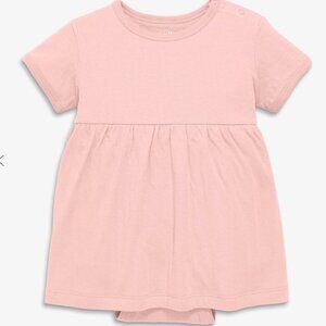 Primary pointelle babysuit dress in flamingo pink